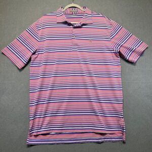 Peter Millar Summer Comfort Mens Large Polo Shirt Purple Pink Striped Seahorse